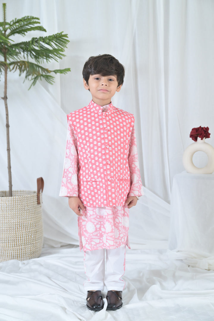 Blush Pink Floral Kurta Set (3pc) (0-12 Yrs) MOMZJOY.COM