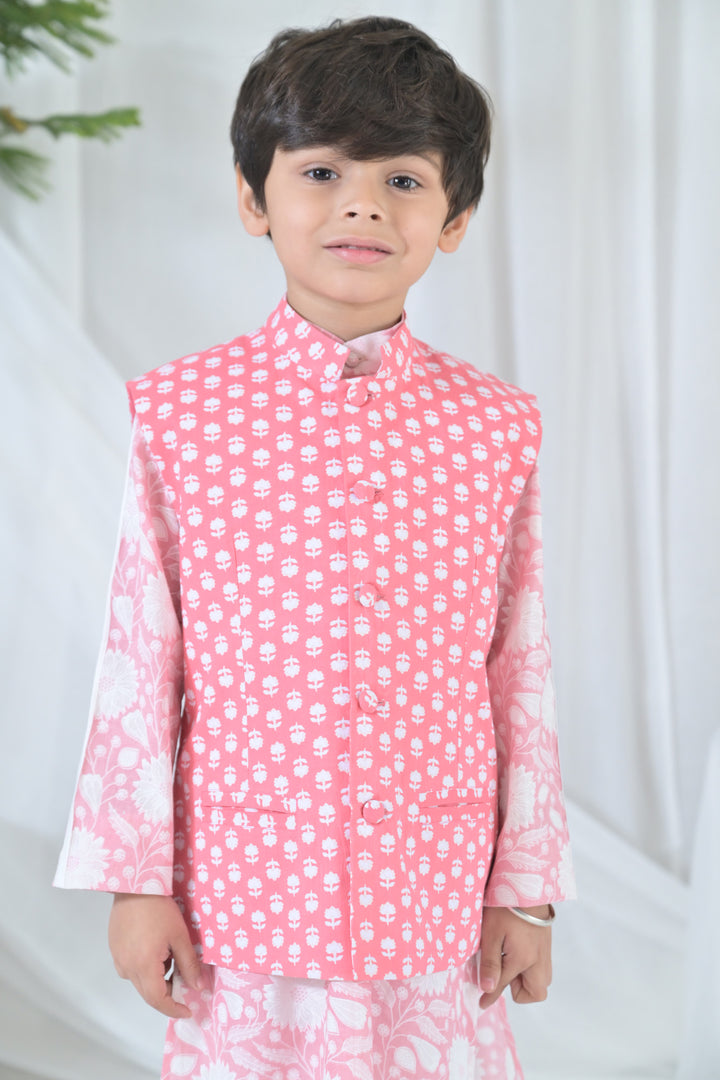 Blush Pink Floral Kurta Set (3pc) (0-12 Yrs) MOMZJOY.COM