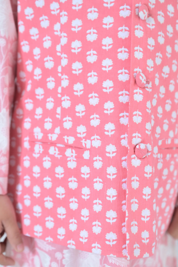 Blush Pink Floral Kurta Set (3pc) (0-12 Yrs) MOMZJOY.COM