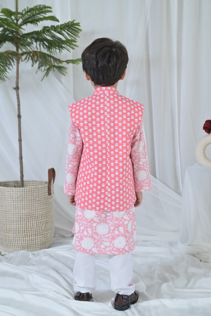 Blush Pink Floral Kurta Set (3pc) (0-12 Yrs) MOMZJOY.COM