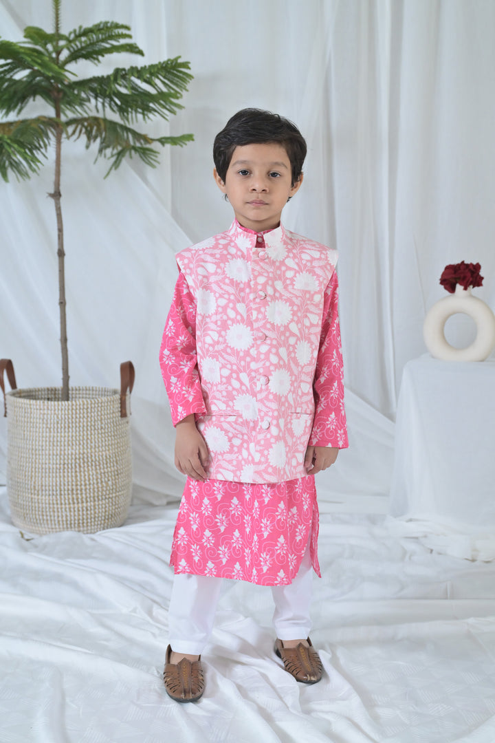 Hot Pink Floral Kurta Set (3pc) (0-12 Yrs) MOMZJOY.COM