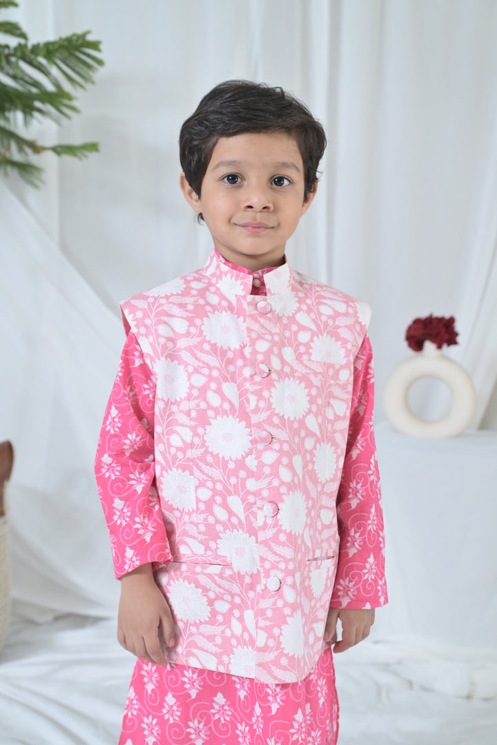 Hot Pink Floral Kurta Set (3pc) (0-12 Yrs) MOMZJOY.COM