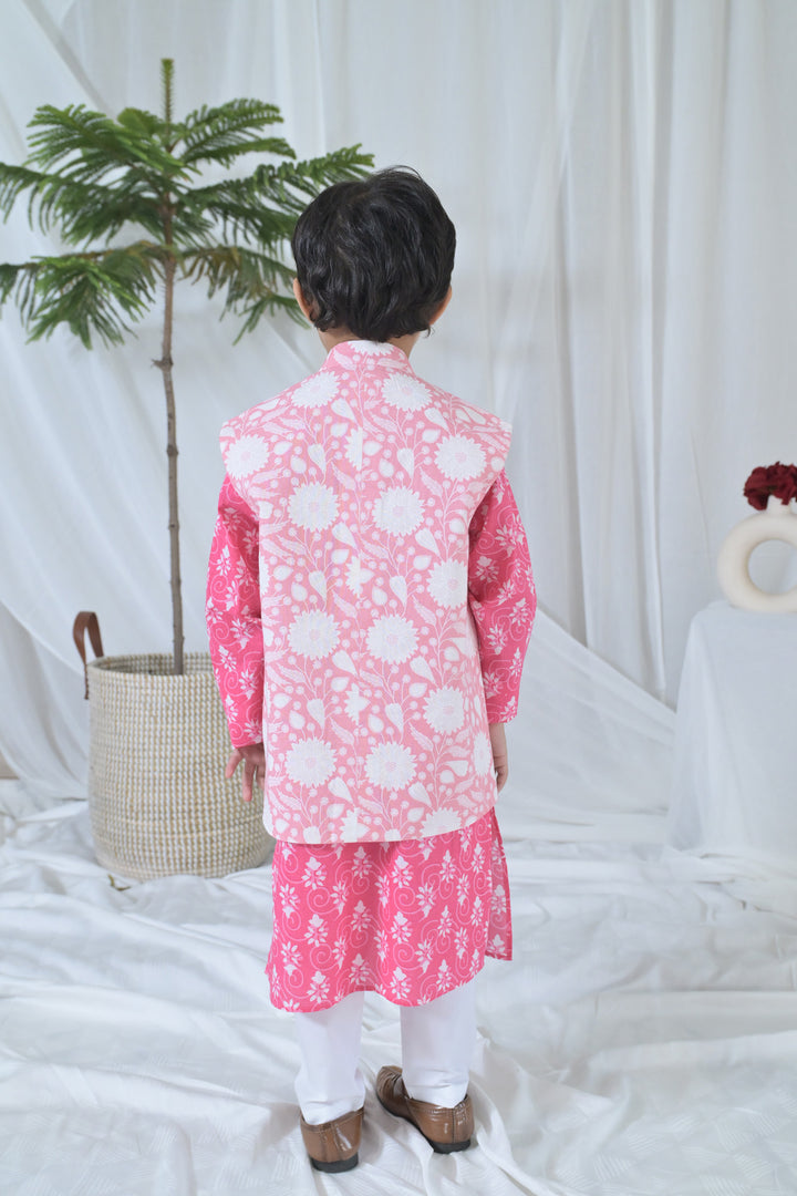 Hot Pink Floral Kurta Set (3pc) (0-12 Yrs) MOMZJOY.COM