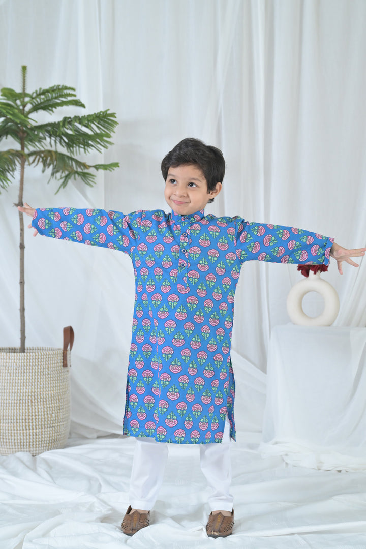 Cute Blue Blossom Kurta Set (3pc) (0-12 Yrs) MOMZJOY.COM