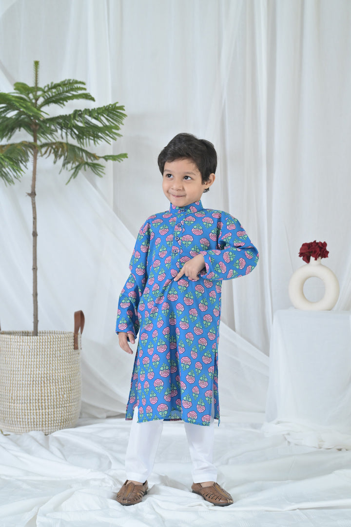 Cute Blue Blossom Kurta Set (3pc) (0-12 Yrs) MOMZJOY.COM