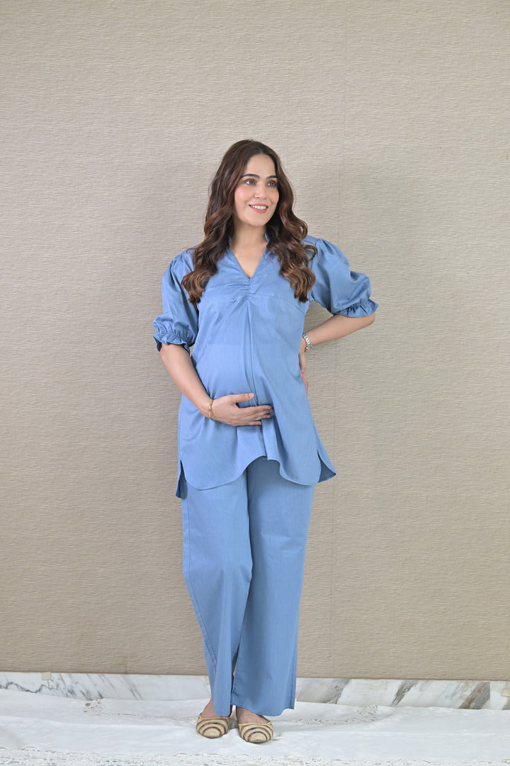 Chic Denim Maternity Top (100% Cotton) MOMZJOY.COM