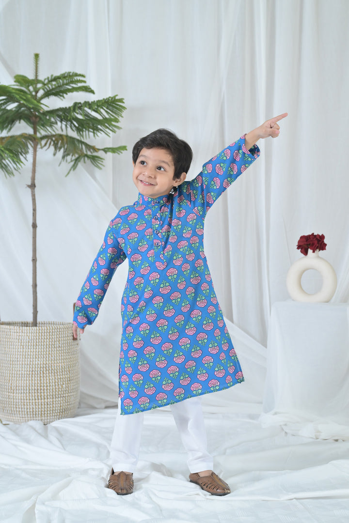 Cute Blue Blossom Kurta Set (3pc) (0-12 Yrs) MOMZJOY.COM