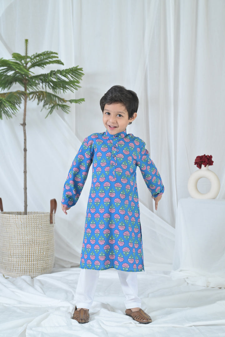 Blue Blossom Kurta Set (2pc) (0-12 Yrs) MOMZJOY.COM