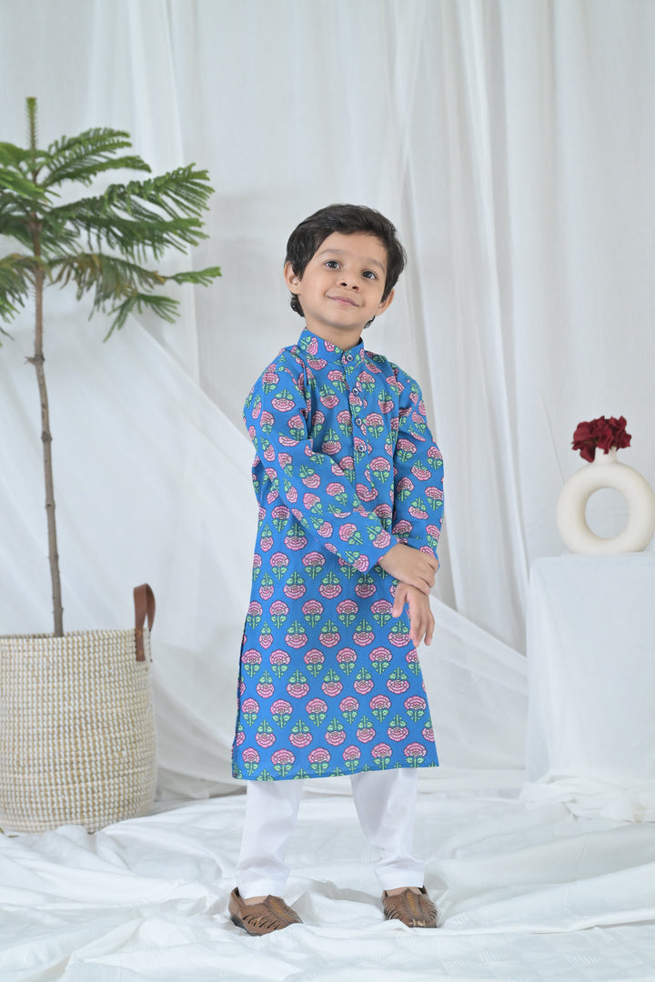 Blue Blossom Kurta Set (2pc) (0-12 Yrs) MOMZJOY.COM