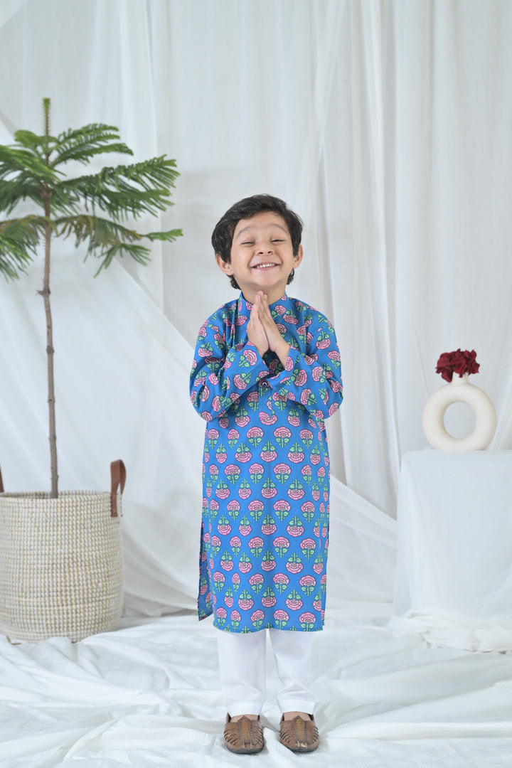 Cute Blue Blossom Kurta Set (3pc) (0-12 Yrs) MOMZJOY.COM