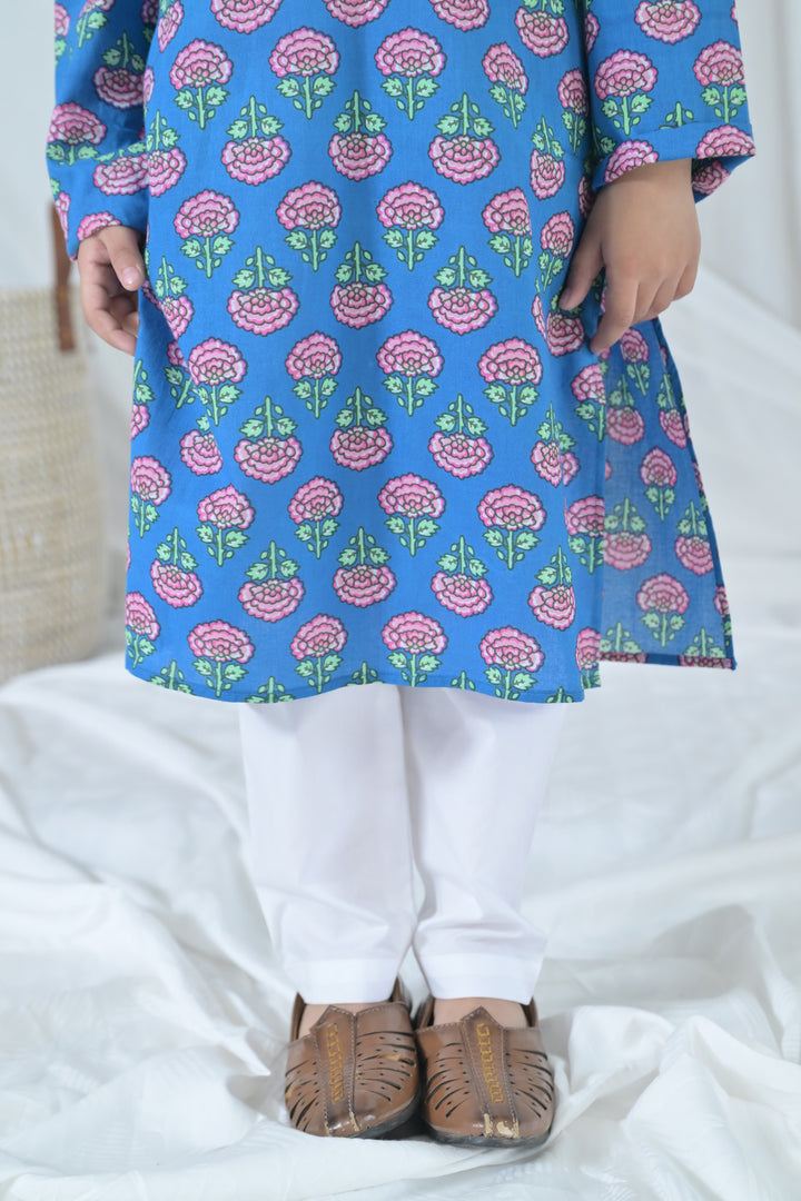 Cute Blue Blossom Kurta Set (3pc) (0-12 Yrs) MOMZJOY.COM