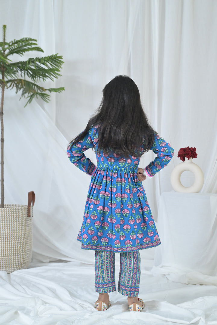 Peppy Blue Floral Kurta Set (2pc) (0-12 Yrs) MOMZJOY.COM