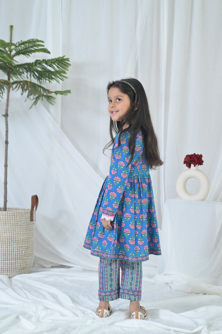 Peppy Blue Floral Kurta Set (2pc) (0-12 Yrs) MOMZJOY.COM