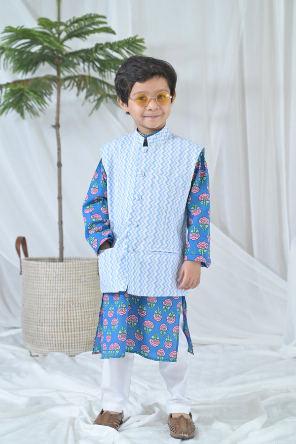 Cute Blue Blossom Kurta Set (3pc) (0-12 Yrs) MOMZJOY.COM