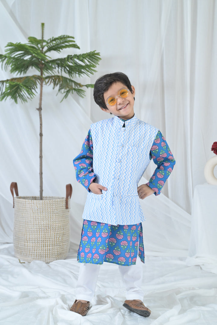 Cute Blue Blossom Kurta Set (3pc) (0-12 Yrs) MOMZJOY.COM