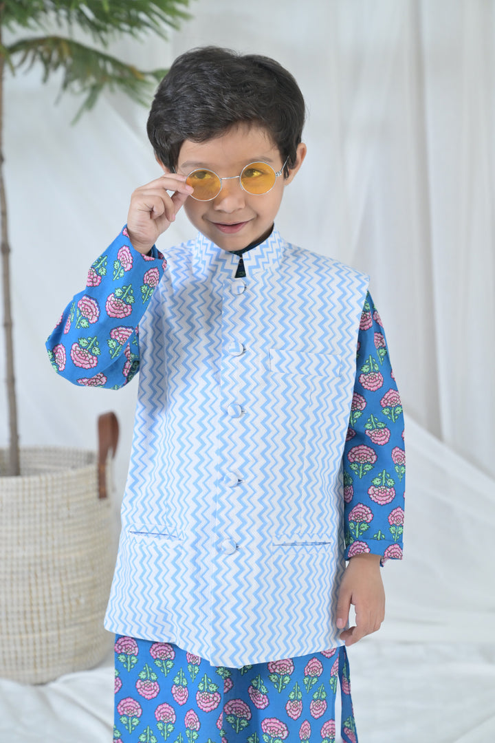 Cute Blue Blossom Kurta Set (3pc) (0-12 Yrs) MOMZJOY.COM