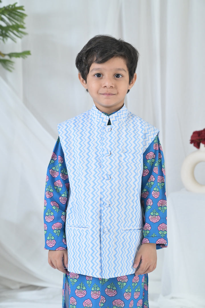 Cute Blue Blossom Kurta Set (3pc) (0-12 Yrs) MOMZJOY.COM