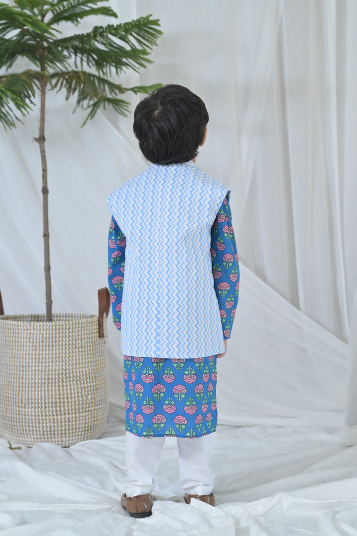 Cute Blue Blossom Kurta Set (3pc) (0-12 Yrs) MOMZJOY.COM