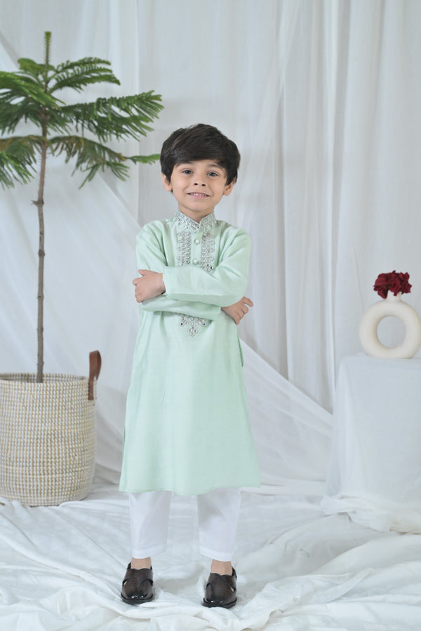 Luxe Green Embroidered Kurta Set (2pc) (0-12 Yrs) MOMZJOY.COM