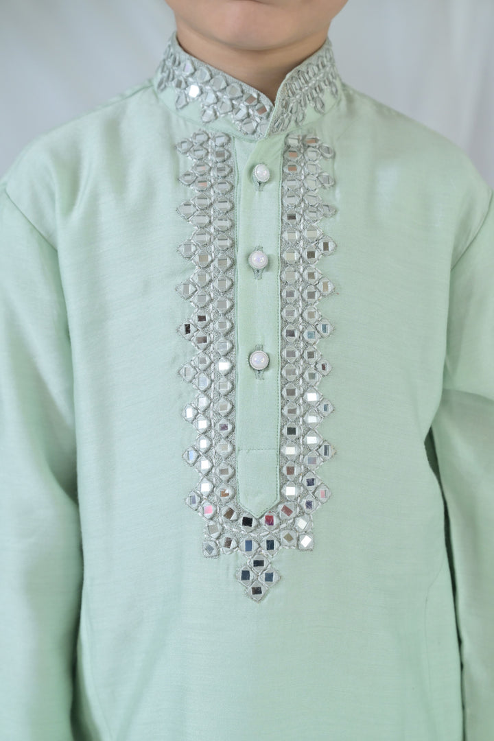 Luxe Tiny Green Embroidered Kurta Set (3pc) (0-12 Yrs) MOMZJOY.COM