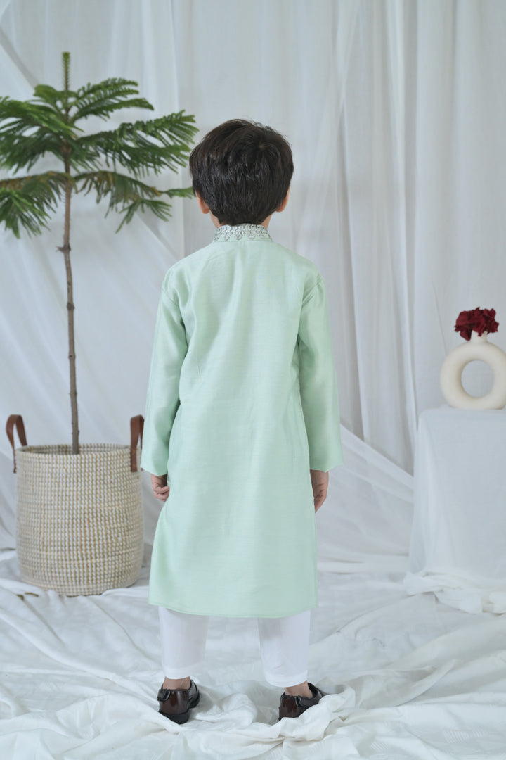 Luxe Tiny Green Embroidered Kurta Set (3pc) (0-12 Yrs) MOMZJOY.COM