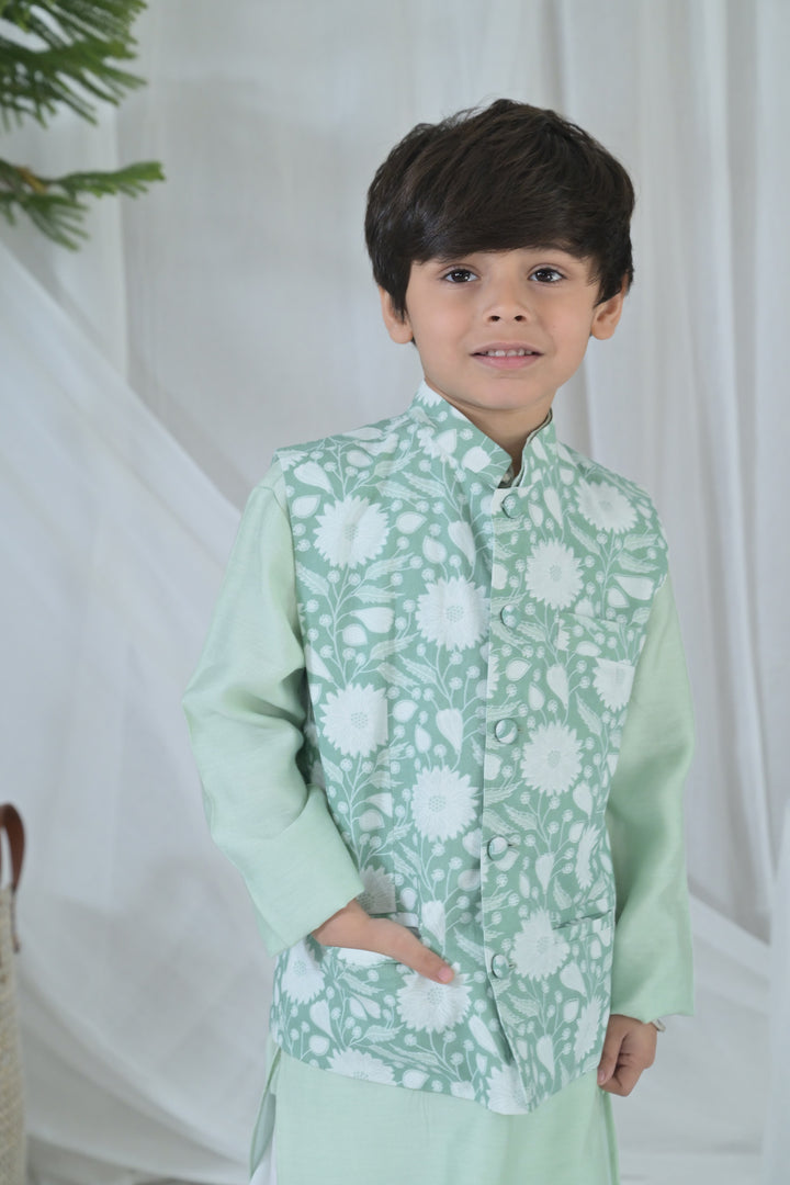 Luxe Tiny Green Embroidered Kurta Set (3pc) (0-12 Yrs) MOMZJOY.COM