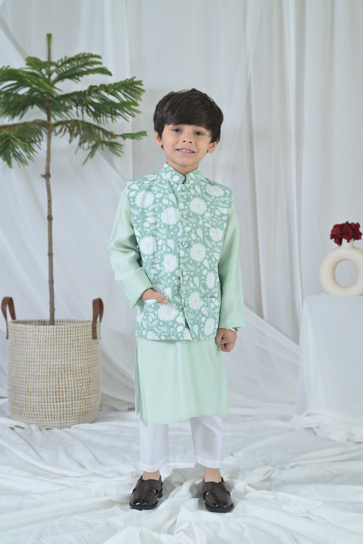 Luxe Tiny Green Embroidered Kurta Set (3pc) (0-12 Yrs) MOMZJOY.COM