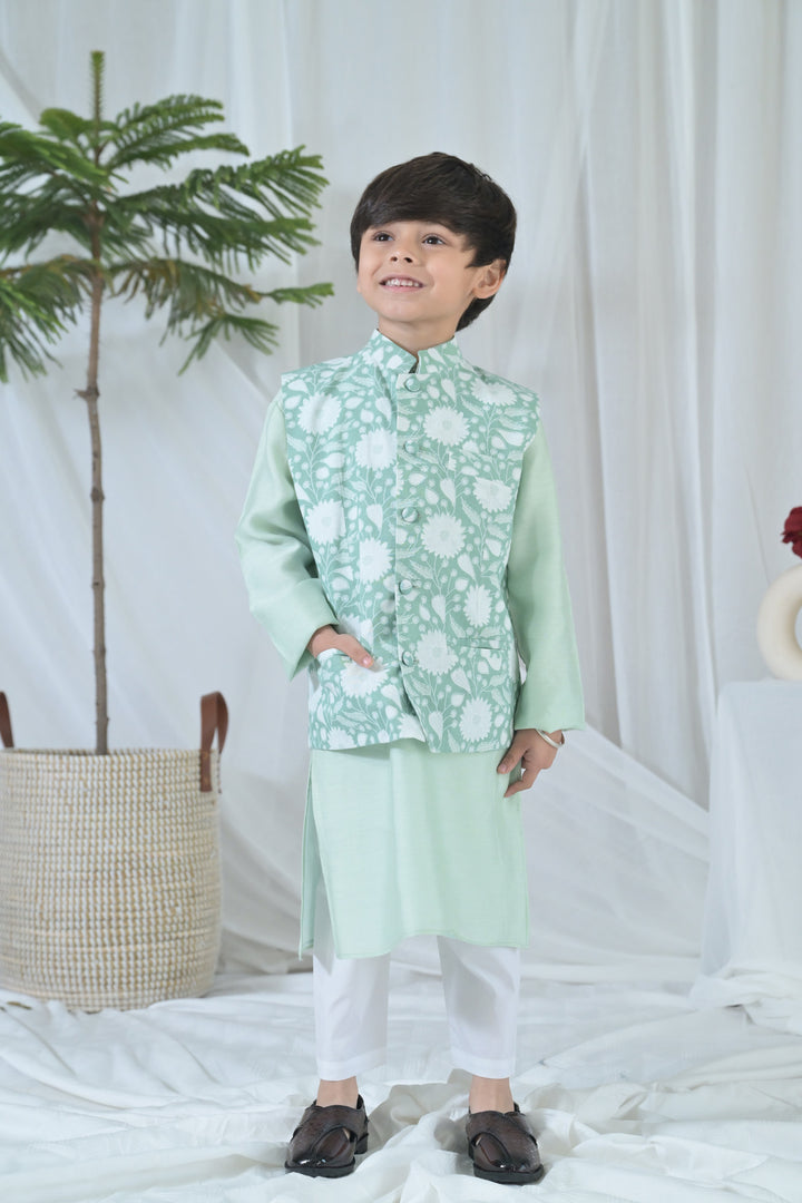 Luxe Tiny Green Embroidered Kurta Set (3pc) (0-12 Yrs) MOMZJOY.COM