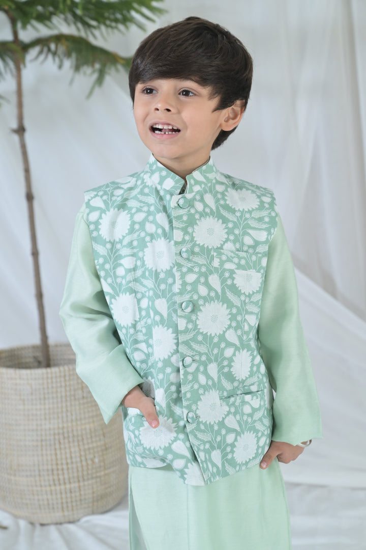 Luxe Tiny Green Embroidered Kurta Set (3pc) (0-12 Yrs) MOMZJOY.COM