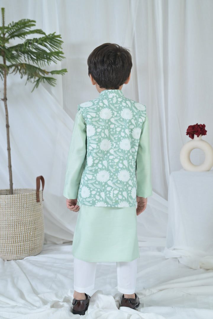 Luxe Tiny Green Embroidered Kurta Set (3pc) (0-12 Yrs) MOMZJOY.COM