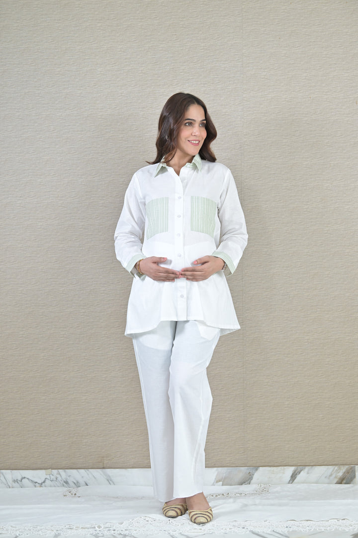 Classic White Maternity & Nursing Coord Set (2 pc) (100% Cotton) momzjoy.com