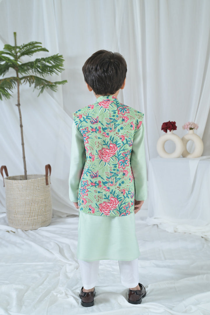 Luxe Pink Green Embroidered Kurta Set (3pc) (0-12 Yrs) MOMZJOY.COM