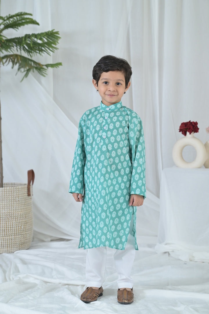 Groovy Mint Floral Kurta Set (3pc) (0-12 Yrs) MOMZJOY.COM