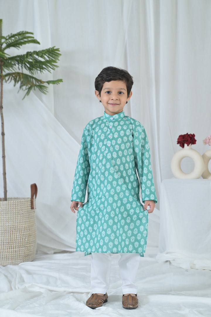 Cheerful Mint Floral Kurta Set (2pc) (0-12 Yrs) MOMZJOY.COM