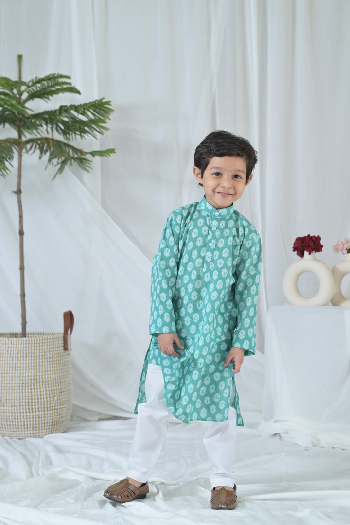 Groovy Mint Floral Kurta Set (3pc) (0-12 Yrs) MOMZJOY.COM