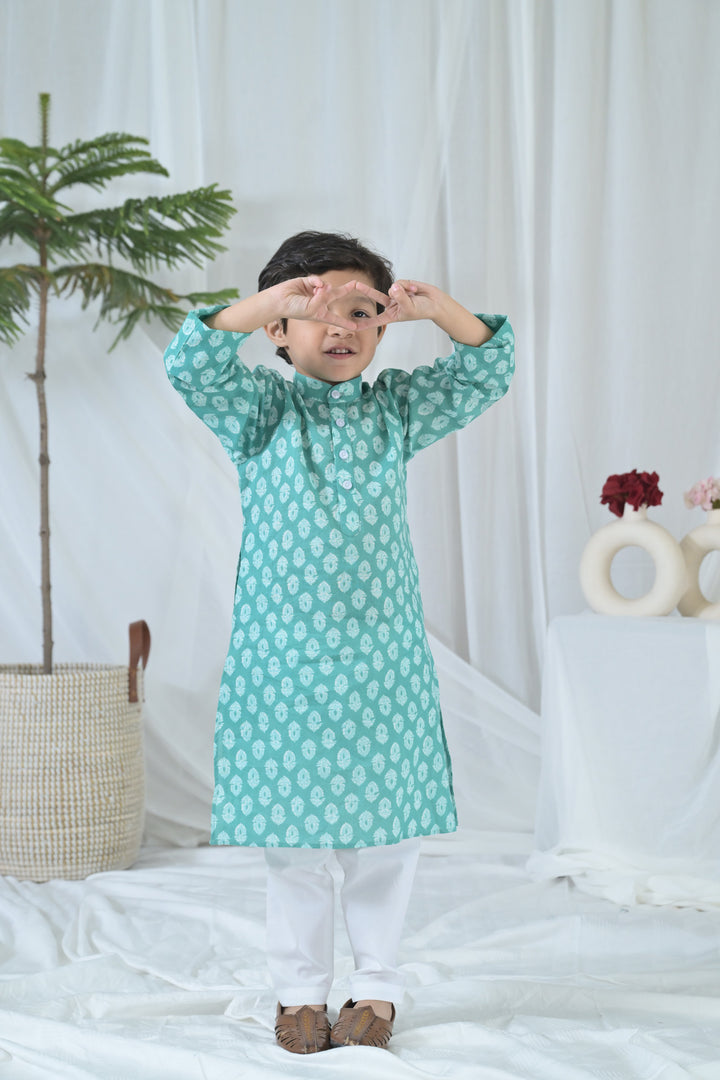 Groovy Mint Floral Kurta Set (3pc) (0-12 Yrs) MOMZJOY.COM