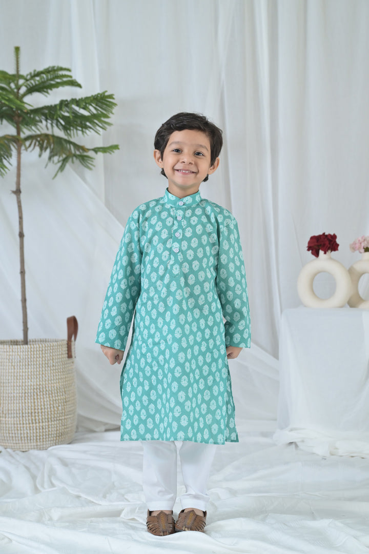 Groovy Mint Floral Kurta Set (3pc) (0-12 Yrs) MOMZJOY.COM