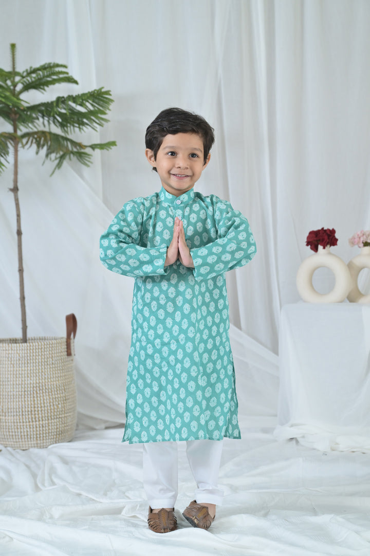 Groovy Mint Floral Kurta Set (3pc) (0-12 Yrs) MOMZJOY.COM