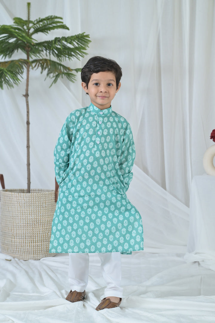 Groovy Mint Floral Kurta Set (3pc) (0-12 Yrs) MOMZJOY.COM