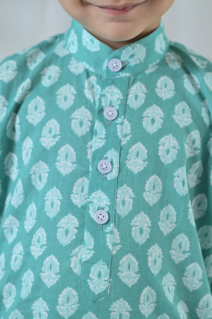 Groovy Mint Floral Kurta Set (3pc) (0-12 Yrs) MOMZJOY.COM