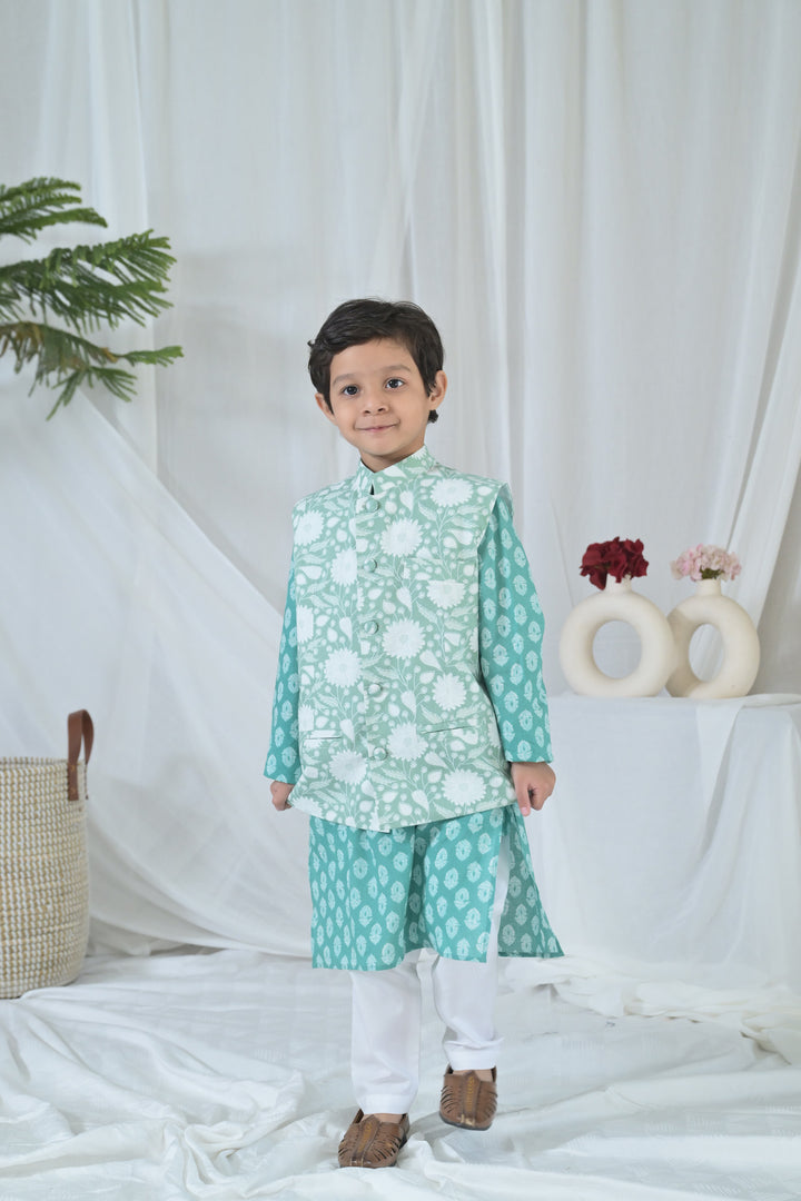 Groovy Mint Floral Kurta Set (3pc) (0-12 Yrs) MOMZJOY.COM