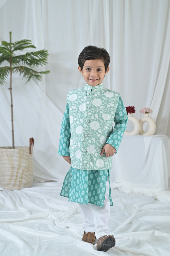 Groovy Mint Floral Kurta Set (3pc) (0-12 Yrs) MOMZJOY.COM