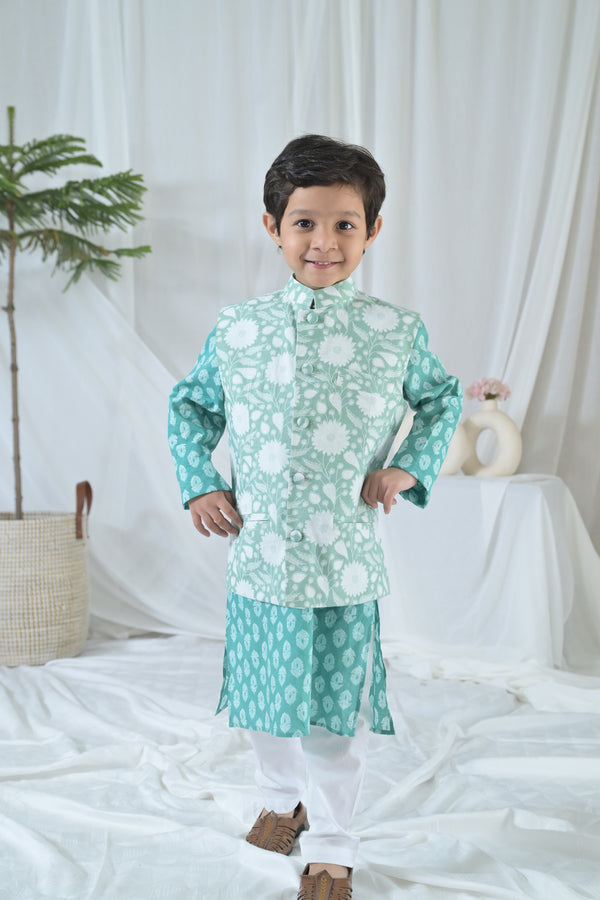 Groovy Mint Floral Kurta Set (3pc) (0-12 Yrs) MOMZJOY.COM