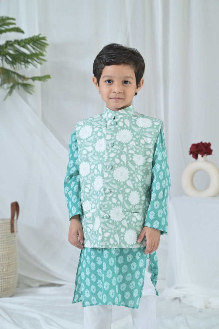 Groovy Mint Floral Kurta Set (3pc) (0-12 Yrs) MOMZJOY.COM