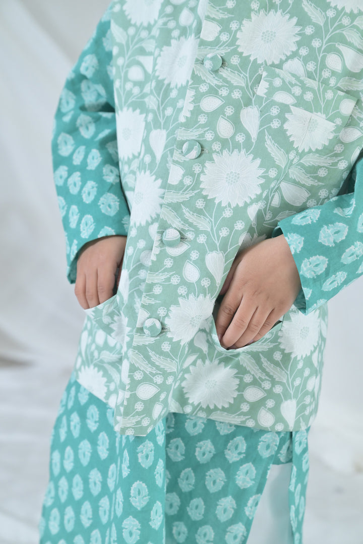 Groovy Mint Floral Kurta Set (3pc) (0-12 Yrs) MOMZJOY.COM