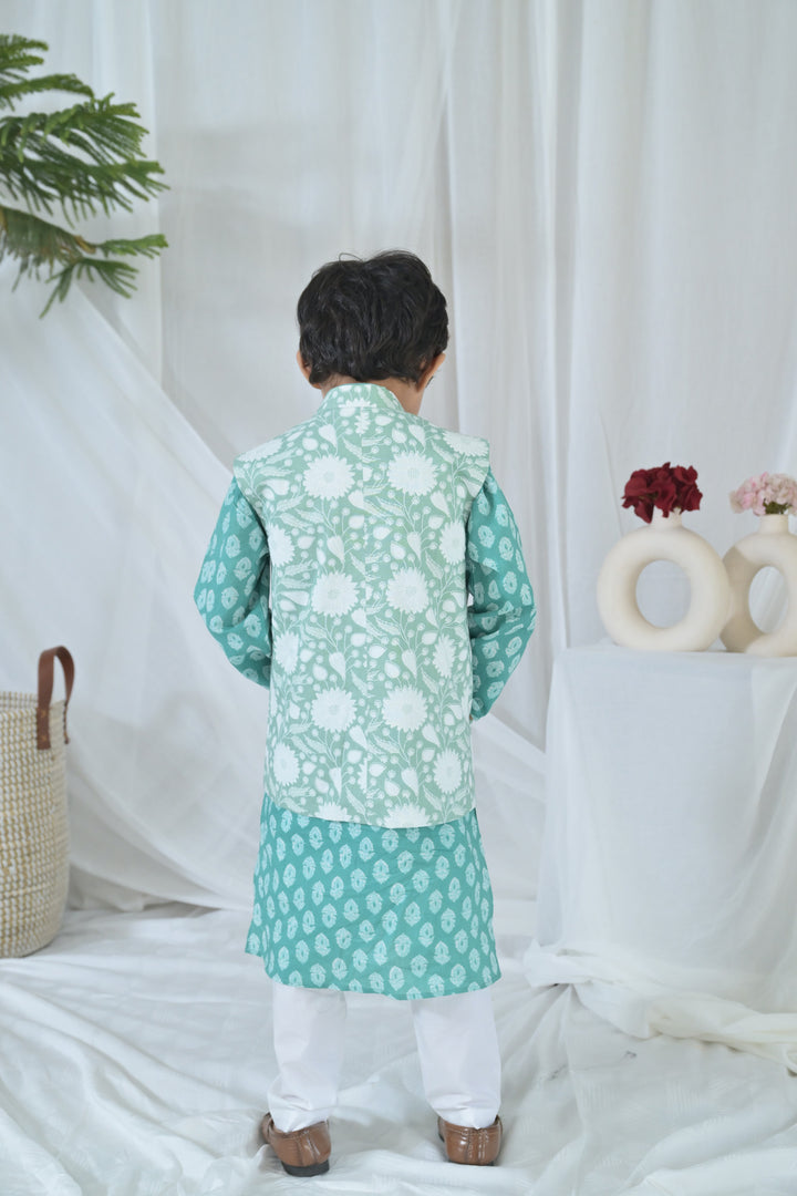 Groovy Mint Floral Kurta Set (3pc) (0-12 Yrs) MOMZJOY.COM