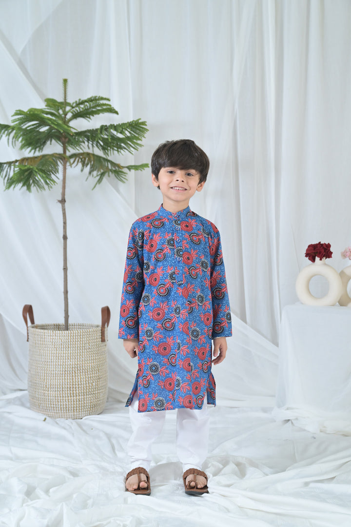 Poppy Blue Floral Kurta Set (2pc) (0-12 Yrs) MOMZJOY.COM