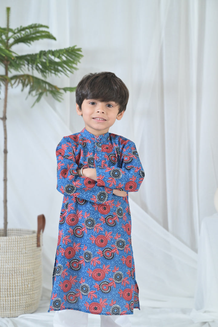 Poppy Blue Floral Kurta Set (2pc) (0-12 Yrs) MOMZJOY.COM