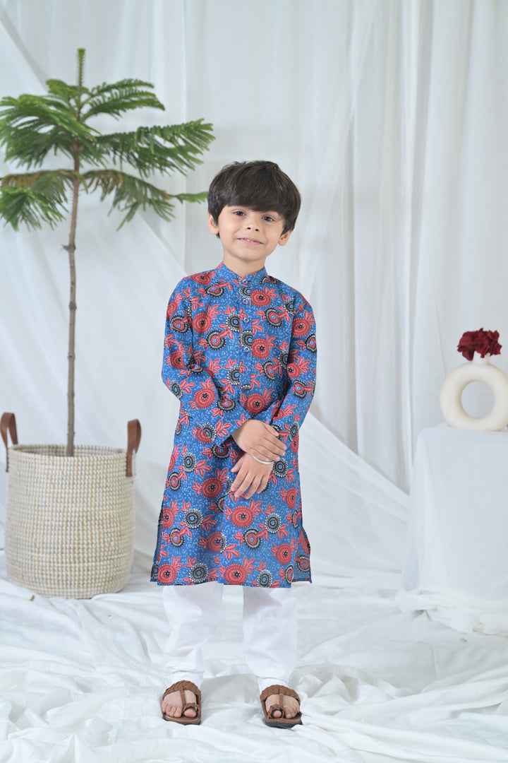 Poppy Blue Floral Kurta Set (2pc) (0-12 Yrs) MOMZJOY.COM