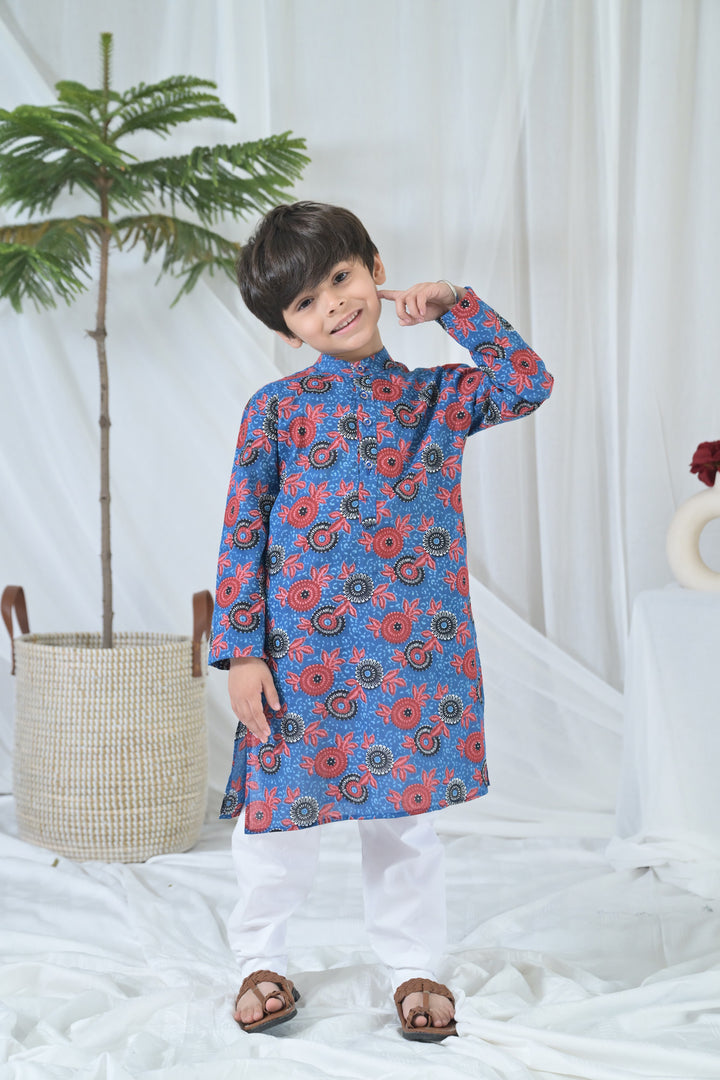 Poppy Blue Floral Kurta Set (2pc) (0-12 Yrs) MOMZJOY.COM